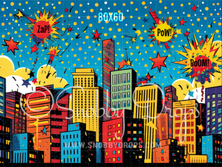 Super Hero City Fabric Backdrop-Fabric Photography Backdrop-Snobby Drops Fabric Backdrops for Photography, Exclusive Designs by Tara Mapes Photography, Enchanted Eye Creations by Tara Mapes, photography backgrounds, photography backdrops, fast shipping, US backdrops, cheap photography backdrops