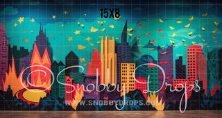 Super Hero City Fabric Backdrop-Fabric Photography Backdrop-Snobby Drops Fabric Backdrops for Photography, Exclusive Designs by Tara Mapes Photography, Enchanted Eye Creations by Tara Mapes, photography backgrounds, photography backdrops, fast shipping, US backdrops, cheap photography backdrops