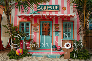 Surfs Up Beach Shack Fabric Backdrop-Fabric Photography Backdrop-Snobby Drops Fabric Backdrops for Photography, Exclusive Designs by Tara Mapes Photography, Enchanted Eye Creations by Tara Mapes, photography backgrounds, photography backdrops, fast shipping, US backdrops, cheap photography backdrops