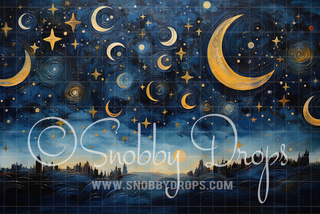 Surreal Starry Night Fine Art Painterly Fabric Backdrop-Fabric Photography Backdrop-Snobby Drops Fabric Backdrops for Photography, Exclusive Designs by Tara Mapes Photography, Enchanted Eye Creations by Tara Mapes, photography backgrounds, photography backdrops, fast shipping, US backdrops, cheap photography backdrops