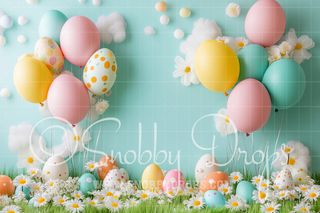 Sweet Easter Egg Balloons Fabric Backdrop-Fabric Photography Backdrop-Snobby Drops Fabric Backdrops for Photography, Exclusive Designs by Tara Mapes Photography, Enchanted Eye Creations by Tara Mapes, photography backgrounds, photography backdrops, fast shipping, US backdrops, cheap photography backdrops