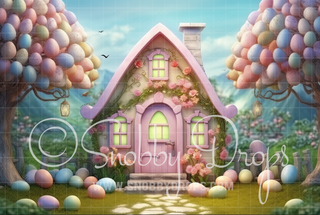 Sweet Easter House Fabric Backdrop-Fabric Photography Backdrop-Snobby Drops Fabric Backdrops for Photography, Exclusive Designs by Tara Mapes Photography, Enchanted Eye Creations by Tara Mapes, photography backgrounds, photography backdrops, fast shipping, US backdrops, cheap photography backdrops