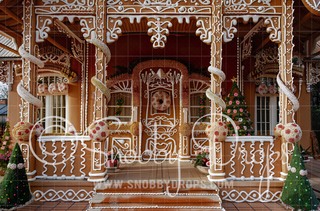 Sweet Gingerbread House Porch Fabric Backdrop-Fabric Photography Backdrop-Snobby Drops Fabric Backdrops for Photography, Exclusive Designs by Tara Mapes Photography, Enchanted Eye Creations by Tara Mapes, photography backgrounds, photography backdrops, fast shipping, US backdrops, cheap photography backdrops