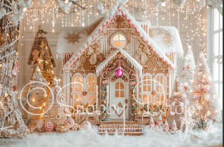 Sweet Gingerbread House Set Fabric Backdrop-Fabric Photography Backdrop-Snobby Drops Fabric Backdrops for Photography, Exclusive Designs by Tara Mapes Photography, Enchanted Eye Creations by Tara Mapes, photography backgrounds, photography backdrops, fast shipping, US backdrops, cheap photography backdrops