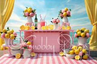Sweet Pink Lemonade Stand Fabric Backdrop-Fabric Photography Backdrop-Snobby Drops Fabric Backdrops for Photography, Exclusive Designs by Tara Mapes Photography, Enchanted Eye Creations by Tara Mapes, photography backgrounds, photography backdrops, fast shipping, US backdrops, cheap photography backdrops