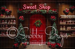 Sweet Shop Christmas Fabric Backdrop-Fabric Photography Backdrop-Snobby Drops Fabric Backdrops for Photography, Exclusive Designs by Tara Mapes Photography, Enchanted Eye Creations by Tara Mapes, photography backgrounds, photography backdrops, fast shipping, US backdrops, cheap photography backdrops