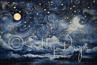 Swirly Starry Night Fine Art Painterly Fabric Backdrop-Fabric Photography Backdrop-Snobby Drops Fabric Backdrops for Photography, Exclusive Designs by Tara Mapes Photography, Enchanted Eye Creations by Tara Mapes, photography backgrounds, photography backdrops, fast shipping, US backdrops, cheap photography backdrops