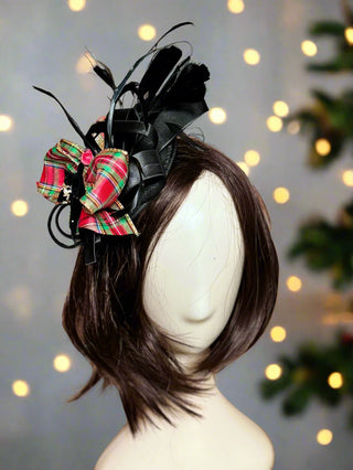 Tartan Plaid Bow Satin Christmas Fascinator-Accessories-Snobby Drops Fabric Backdrops for Photography, Exclusive Designs by Tara Mapes Photography, Enchanted Eye Creations by Tara Mapes, photography backgrounds, photography backdrops, fast shipping, US backdrops, cheap photography backdrops