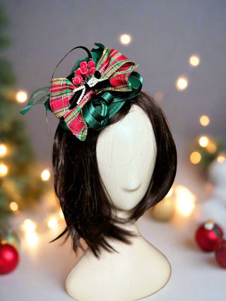 Tartan Plaid Bow Satin Christmas Fascinator-Accessories-Snobby Drops Fabric Backdrops for Photography, Exclusive Designs by Tara Mapes Photography, Enchanted Eye Creations by Tara Mapes, photography backgrounds, photography backdrops, fast shipping, US backdrops, cheap photography backdrops