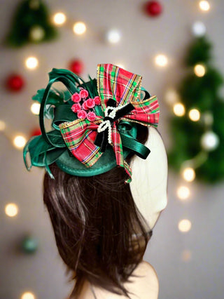 Tartan Plaid Bow Satin Christmas Fascinator-Accessories-Snobby Drops Fabric Backdrops for Photography, Exclusive Designs by Tara Mapes Photography, Enchanted Eye Creations by Tara Mapes, photography backgrounds, photography backdrops, fast shipping, US backdrops, cheap photography backdrops