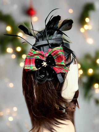 Tartan Plaid Bow Satin Christmas Fascinator-Accessories-Snobby Drops Fabric Backdrops for Photography, Exclusive Designs by Tara Mapes Photography, Enchanted Eye Creations by Tara Mapes, photography backgrounds, photography backdrops, fast shipping, US backdrops, cheap photography backdrops