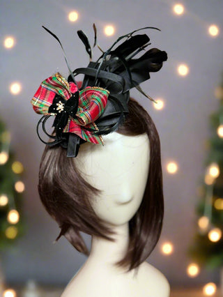 Tartan Plaid Bow Satin Christmas Fascinator-Accessories-Snobby Drops Fabric Backdrops for Photography, Exclusive Designs by Tara Mapes Photography, Enchanted Eye Creations by Tara Mapes, photography backgrounds, photography backdrops, fast shipping, US backdrops, cheap photography backdrops