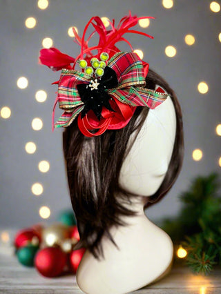 Tartan Plaid Bow Satin Christmas Fascinator-Accessories-Snobby Drops Fabric Backdrops for Photography, Exclusive Designs by Tara Mapes Photography, Enchanted Eye Creations by Tara Mapes, photography backgrounds, photography backdrops, fast shipping, US backdrops, cheap photography backdrops