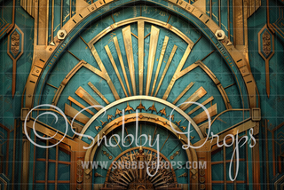 Teal and Gold Art Deco Fabric Backdrop-Fabric Photography Backdrop-Snobby Drops Fabric Backdrops for Photography, Exclusive Designs by Tara Mapes Photography, Enchanted Eye Creations by Tara Mapes, photography backgrounds, photography backdrops, fast shipping, US backdrops, cheap photography backdrops