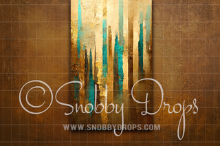 Teal and Gold Skinny Drop on Brown Texture Fine Art Fabric Backdrop-Skinny-Drop-on-Drop Fabric Backdrop-Snobby Drops Fabric Backdrops for Photography, Exclusive Designs by Tara Mapes Photography, Enchanted Eye Creations by Tara Mapes, photography backgrounds, photography backdrops, fast shipping, US backdrops, cheap photography backdrops