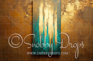 Teal and Gold Skinny-Drop-on-Drop Fine Art Fabric Backdrop-Skinny-Drop-on-Drop Fabric Backdrop-Snobby Drops Fabric Backdrops for Photography, Exclusive Designs by Tara Mapes Photography, Enchanted Eye Creations by Tara Mapes, photography backgrounds, photography backdrops, fast shipping, US backdrops, cheap photography backdrops