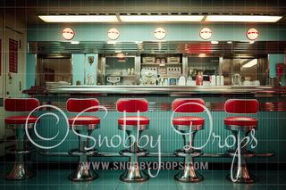 Teal and Red 50s Diner Fabric Backdrop-Fabric Photography Backdrop-Snobby Drops Fabric Backdrops for Photography, Exclusive Designs by Tara Mapes Photography, Enchanted Eye Creations by Tara Mapes, photography backgrounds, photography backdrops, fast shipping, US backdrops, cheap photography backdrops