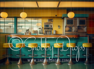 Teal and Yellow 50s Diner Fabric Backdrop-Fabric Photography Backdrop-Snobby Drops Fabric Backdrops for Photography, Exclusive Designs by Tara Mapes Photography, Enchanted Eye Creations by Tara Mapes, photography backgrounds, photography backdrops, fast shipping, US backdrops, cheap photography backdrops