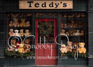 Teddybear Storefront Shop Fabric Backdrop-Fabric Photography Backdrop-Snobby Drops Fabric Backdrops for Photography, Exclusive Designs by Tara Mapes Photography, Enchanted Eye Creations by Tara Mapes, photography backgrounds, photography backdrops, fast shipping, US backdrops, cheap photography backdrops