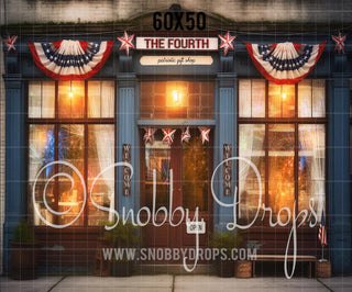 The Fourth - Fourth of July Shop Fabric Backdrop - Patriotic Store Fabric Backdrop-Fabric Photography Backdrop-Snobby Drops Fabric Backdrops for Photography, Exclusive Designs by Tara Mapes Photography, Enchanted Eye Creations by Tara Mapes, photography backgrounds, photography backdrops, fast shipping, US backdrops, cheap photography backdrops