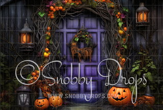 The Friendly Witch Door Halloween Fabric Backdrop-Fabric Photography Backdrop-Snobby Drops Fabric Backdrops for Photography, Exclusive Designs by Tara Mapes Photography, Enchanted Eye Creations by Tara Mapes, photography backgrounds, photography backdrops, fast shipping, US backdrops, cheap photography backdrops