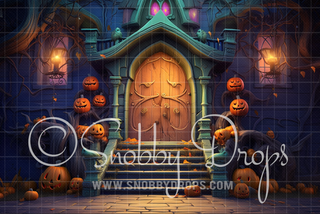 The Friendly Witch House Halloween Fabric Backdrop-Fabric Photography Backdrop-Snobby Drops Fabric Backdrops for Photography, Exclusive Designs by Tara Mapes Photography, Enchanted Eye Creations by Tara Mapes, photography backgrounds, photography backdrops, fast shipping, US backdrops, cheap photography backdrops