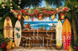 Tiki Bar Surf Landscape Fabric Backdrop-Fabric Photography Backdrop-Snobby Drops Fabric Backdrops for Photography, Exclusive Designs by Tara Mapes Photography, Enchanted Eye Creations by Tara Mapes, photography backgrounds, photography backdrops, fast shipping, US backdrops, cheap photography backdrops