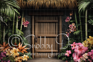 Tiki Hut Fabric Backdrop-Fabric Photography Backdrop-Snobby Drops Fabric Backdrops for Photography, Exclusive Designs by Tara Mapes Photography, Enchanted Eye Creations by Tara Mapes, photography backgrounds, photography backdrops, fast shipping, US backdrops, cheap photography backdrops