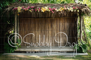 Tiki Hut Fabric Backdrop-Fabric Photography Backdrop-Snobby Drops Fabric Backdrops for Photography, Exclusive Designs by Tara Mapes Photography, Enchanted Eye Creations by Tara Mapes, photography backgrounds, photography backdrops, fast shipping, US backdrops, cheap photography backdrops