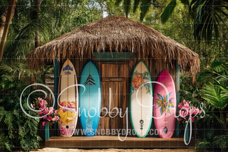 Tiki Surf Shack Fabric Backdrop-Fabric Photography Backdrop-Snobby Drops Fabric Backdrops for Photography, Exclusive Designs by Tara Mapes Photography, Enchanted Eye Creations by Tara Mapes, photography backgrounds, photography backdrops, fast shipping, US backdrops, cheap photography backdrops