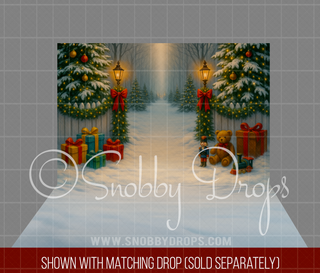 Toyland Winter Path Snow Fabric or Rubber Backed Floor-Floor-Snobby Drops Fabric Backdrops for Photography, Exclusive Designs by Tara Mapes Photography, Enchanted Eye Creations by Tara Mapes, photography backgrounds, photography backdrops, fast shipping, US backdrops, cheap photography backdrops
