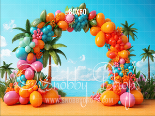 Tropical Beach Balloon Arch Backdrop-Fabric Photography Backdrop-Snobby Drops Fabric Backdrops for Photography, Exclusive Designs by Tara Mapes Photography, Enchanted Eye Creations by Tara Mapes, photography backgrounds, photography backdrops, fast shipping, US backdrops, cheap photography backdrops