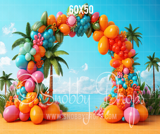 Tropical Beach Balloon Arch Backdrop-Fabric Photography Backdrop-Snobby Drops Fabric Backdrops for Photography, Exclusive Designs by Tara Mapes Photography, Enchanted Eye Creations by Tara Mapes, photography backgrounds, photography backdrops, fast shipping, US backdrops, cheap photography backdrops