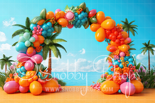 Tropical Beach Balloon Arch Backdrop-Fabric Photography Backdrop-Snobby Drops Fabric Backdrops for Photography, Exclusive Designs by Tara Mapes Photography, Enchanted Eye Creations by Tara Mapes, photography backgrounds, photography backdrops, fast shipping, US backdrops, cheap photography backdrops