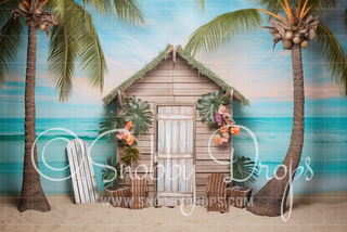 Tropical Beach Shack Fabric Backdrop-Fabric Photography Backdrop-Snobby Drops Fabric Backdrops for Photography, Exclusive Designs by Tara Mapes Photography, Enchanted Eye Creations by Tara Mapes, photography backgrounds, photography backdrops, fast shipping, US backdrops, cheap photography backdrops