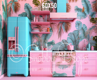 Tropical Doll Kitchen Fabric Backdrop-Fabric Photography Backdrop-Snobby Drops Fabric Backdrops for Photography, Exclusive Designs by Tara Mapes Photography, Enchanted Eye Creations by Tara Mapes, photography backgrounds, photography backdrops, fast shipping, US backdrops, cheap photography backdrops