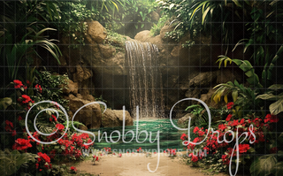 Tropical Island Waterfall Fabric Backdrop-Fabric Photography Backdrop-Snobby Drops Fabric Backdrops for Photography, Exclusive Designs by Tara Mapes Photography, Enchanted Eye Creations by Tara Mapes, photography backgrounds, photography backdrops, fast shipping, US backdrops, cheap photography backdrops