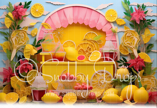 Tropical Pink Lemonade Stand Fabric Backdrop-Fabric Photography Backdrop-Snobby Drops Fabric Backdrops for Photography, Exclusive Designs by Tara Mapes Photography, Enchanted Eye Creations by Tara Mapes, photography backgrounds, photography backdrops, fast shipping, US backdrops, cheap photography backdrops