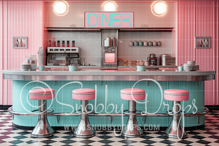 Turquoise and Pink 50s Diner Fabric Backdrop-Fabric Photography Backdrop-Snobby Drops Fabric Backdrops for Photography, Exclusive Designs by Tara Mapes Photography, Enchanted Eye Creations by Tara Mapes, photography backgrounds, photography backdrops, fast shipping, US backdrops, cheap photography backdrops