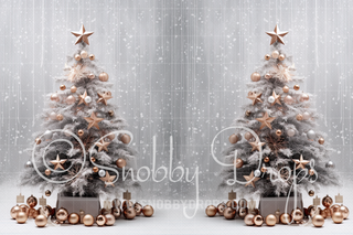 Two Trees Christmas Fabric Backdrop-Fabric Photography Backdrop-Snobby Drops Fabric Backdrops for Photography, Exclusive Designs by Tara Mapes Photography, Enchanted Eye Creations by Tara Mapes, photography backgrounds, photography backdrops, fast shipping, US backdrops, cheap photography backdrops