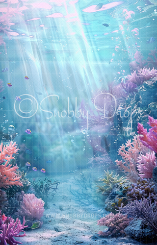 Underwater Mermaid Coral Backdrop Sweep-Fabric Photography Sweep-Snobby Drops Fabric Backdrops for Photography, Exclusive Designs by Tara Mapes Photography, Enchanted Eye Creations by Tara Mapes, photography backgrounds, photography backdrops, fast shipping, US backdrops, cheap photography backdrops