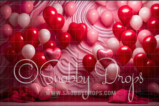 Valentine Balloons Valentine Fabric Backdrop-Fabric Photography Backdrop-Snobby Drops Fabric Backdrops for Photography, Exclusive Designs by Tara Mapes Photography, Enchanted Eye Creations by Tara Mapes, photography backgrounds, photography backdrops, fast shipping, US backdrops, cheap photography backdrops