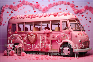 Valentine Bus Fabric Backdrop-Fabric Photography Backdrop-Snobby Drops Fabric Backdrops for Photography, Exclusive Designs by Tara Mapes Photography, Enchanted Eye Creations by Tara Mapes, photography backgrounds, photography backdrops, fast shipping, US backdrops, cheap photography backdrops