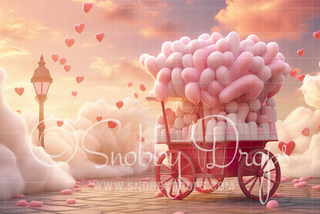 Valentine Cotton Candy Cart Fabric Backdrop-Fabric Photography Backdrop-Snobby Drops Fabric Backdrops for Photography, Exclusive Designs by Tara Mapes Photography, Enchanted Eye Creations by Tara Mapes, photography backgrounds, photography backdrops, fast shipping, US backdrops, cheap photography backdrops