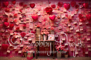 Valentine Love Letter Wall Fabric Backdrop-Fabric Photography Backdrop-Snobby Drops Fabric Backdrops for Photography, Exclusive Designs by Tara Mapes Photography, Enchanted Eye Creations by Tara Mapes, photography backgrounds, photography backdrops, fast shipping, US backdrops, cheap photography backdrops