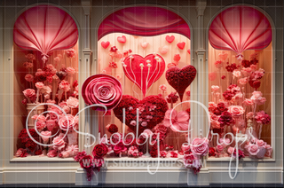 Valentine Shop Window Fabric Backdrop-Fabric Photography Backdrop-Snobby Drops Fabric Backdrops for Photography, Exclusive Designs by Tara Mapes Photography, Enchanted Eye Creations by Tara Mapes, photography backgrounds, photography backdrops, fast shipping, US backdrops, cheap photography backdrops