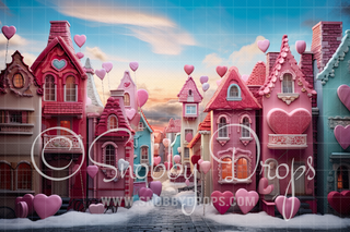 Valentine Town Fabric Backdrop-Fabric Photography Backdrop-Snobby Drops Fabric Backdrops for Photography, Exclusive Designs by Tara Mapes Photography, Enchanted Eye Creations by Tara Mapes, photography backgrounds, photography backdrops, fast shipping, US backdrops, cheap photography backdrops