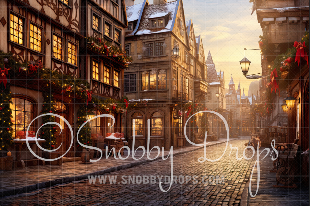 Snobby Victorian Christmas Street Fabric Backdrop by Snobby Drops