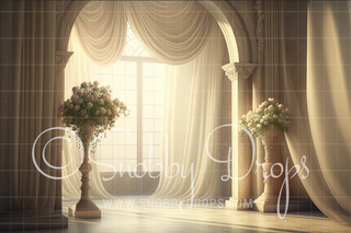 Victorian Room with Curtains Fabric Backdrop-Fabric Photography Backdrop-Snobby Drops Fabric Backdrops for Photography, Exclusive Designs by Tara Mapes Photography, Enchanted Eye Creations by Tara Mapes, photography backgrounds, photography backdrops, fast shipping, US backdrops, cheap photography backdrops
