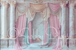 Victorian Room with Pastel Curtains Fabric Backdrop-Fabric Photography Backdrop-Snobby Drops Fabric Backdrops for Photography, Exclusive Designs by Tara Mapes Photography, Enchanted Eye Creations by Tara Mapes, photography backgrounds, photography backdrops, fast shipping, US backdrops, cheap photography backdrops